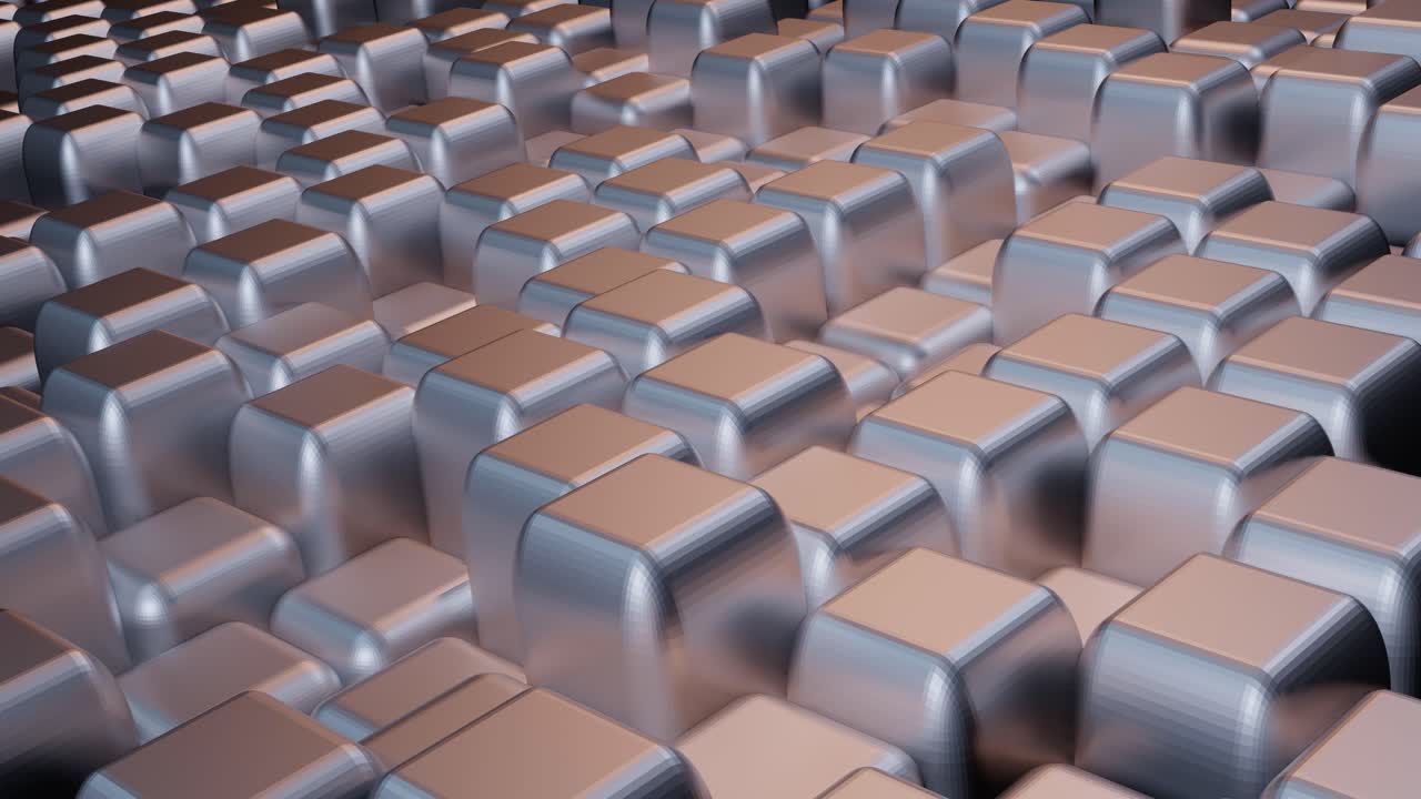 빠른 모션 그래픽 공상 과학:파동 디자인 및 패턴에서 위아래로 점프하는 미래형 불투명 대칭 은색 직사각형 상자