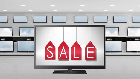 televisor de pantalla plana con etiqueta de venta