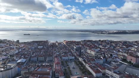 drone shot flying over lisbon over and over again