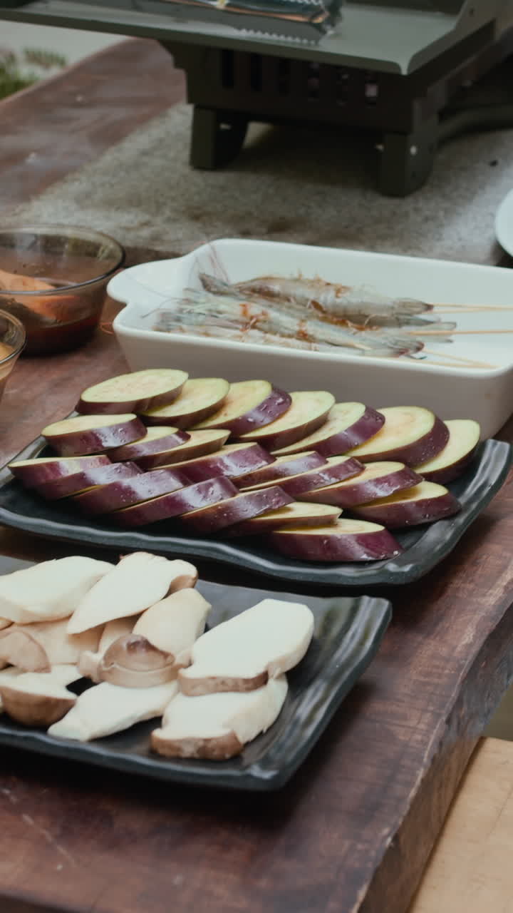 Vertical of Food Slices for Grill on Table