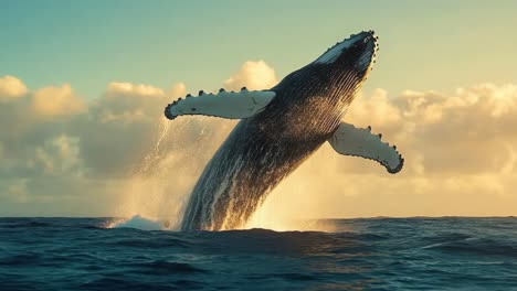 majestic whale breach at sunrise/sunset