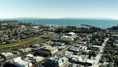 drone view of santa cruz, california neighborhood and ocean