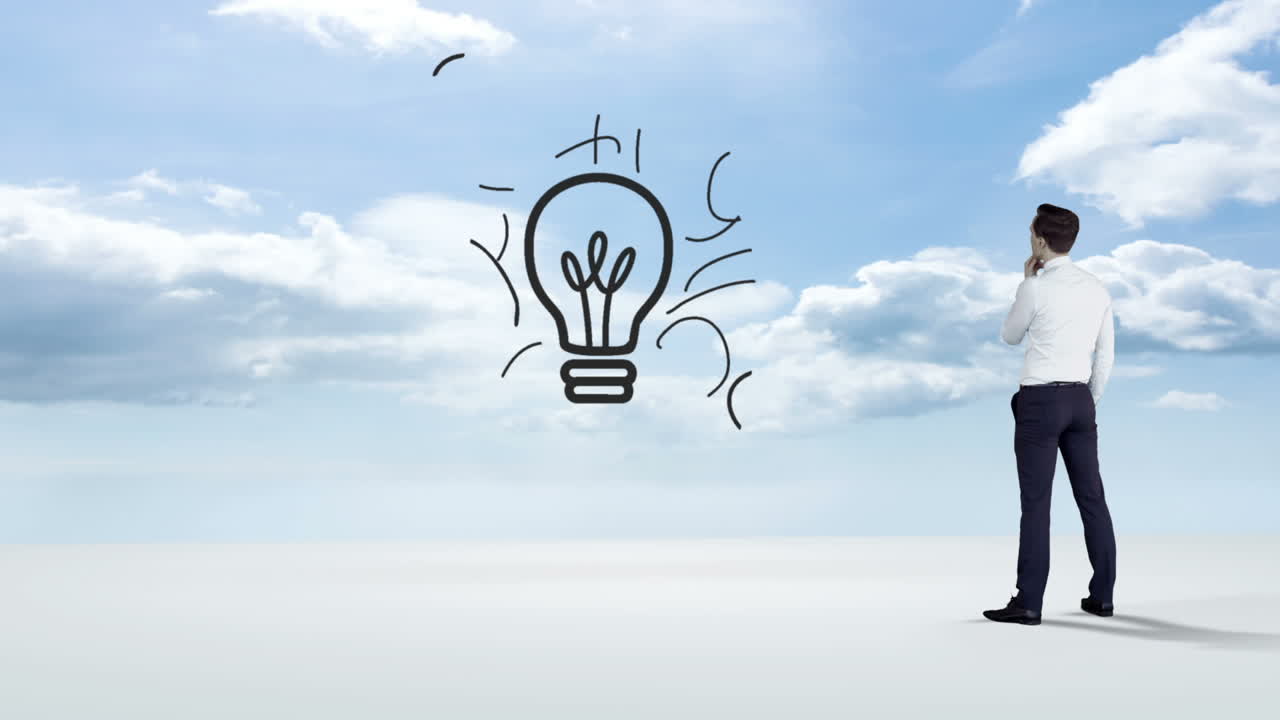 hombre de negocios observando el concepto de idea en el cielo