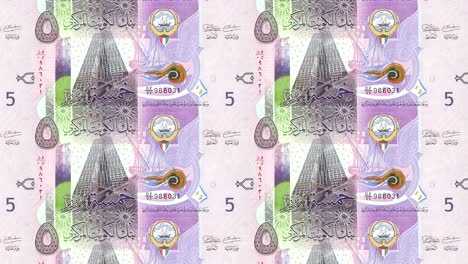 banknotes of five kuwaiti dinar rolling on screen, cash money, loop