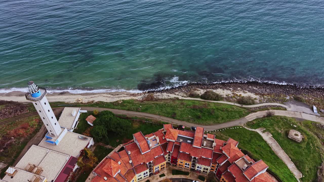 Aerial view of colorful buildings in Bulgaria captured by drone