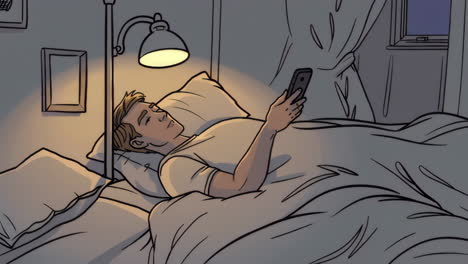 man using smartphone in bed at night