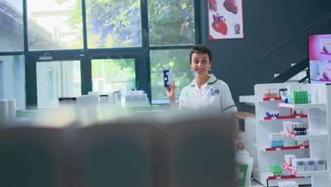 pharmacist providing products to clients
