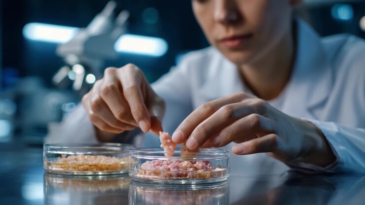 Scientist Conducting Experiment with Petri Dishes in a Lab, Demonstrating Precision and Focus in Microbiology or Cellular Research in a High-Tech Environment