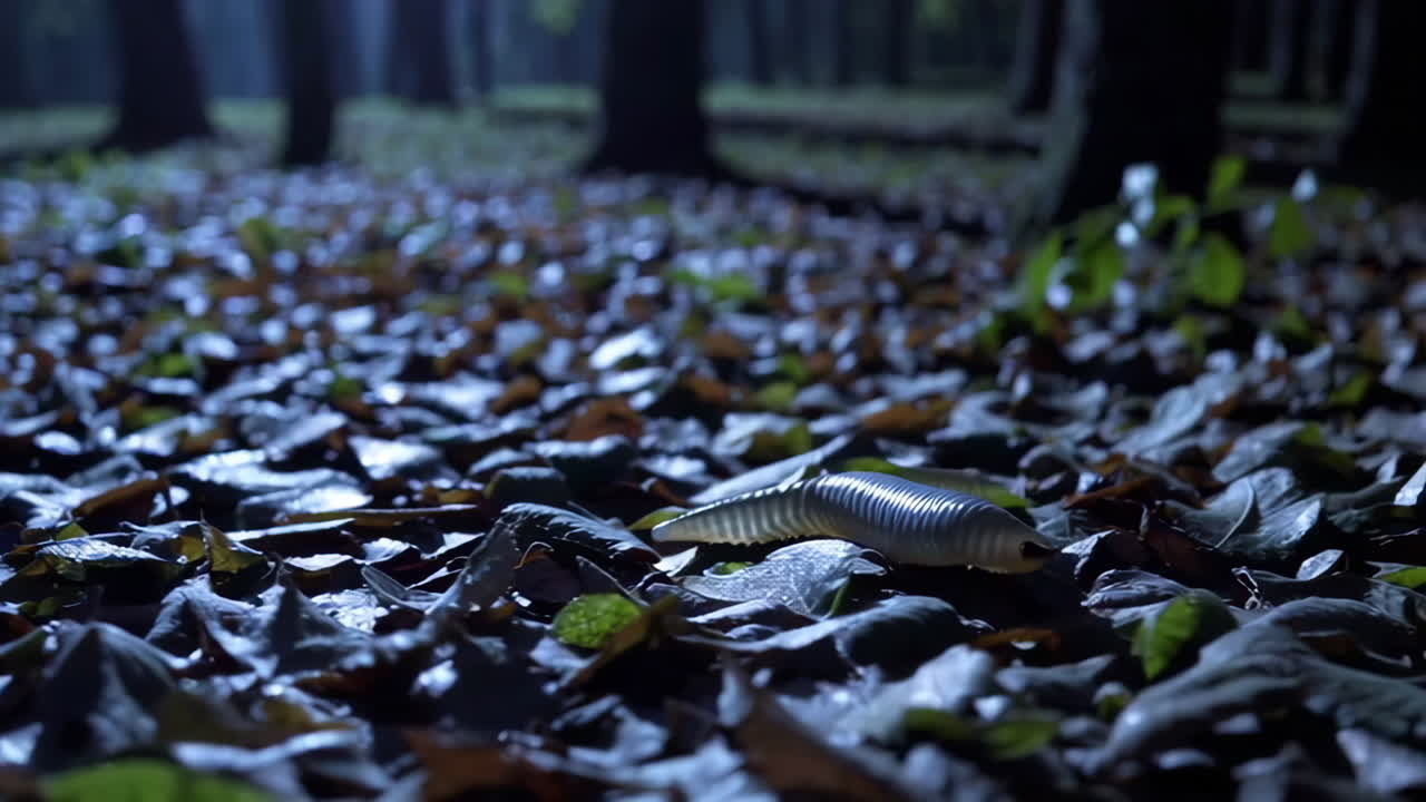 Millipede in a Forest at Night