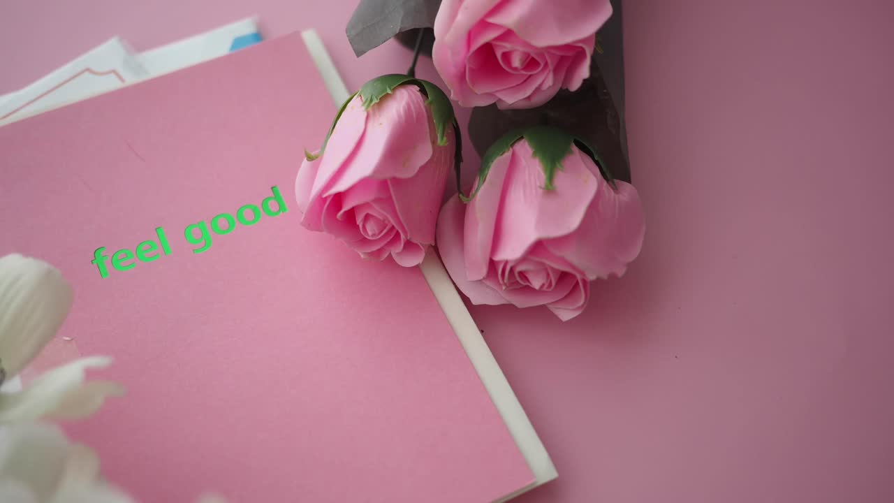 Pink Notebook with Roses and "Feel Good" Message