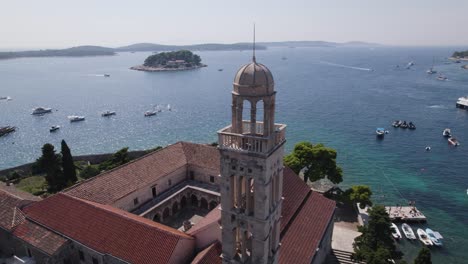 Franciscan-Monastery-in-Hvar,-Croatia.-Historical-monument,-aerial