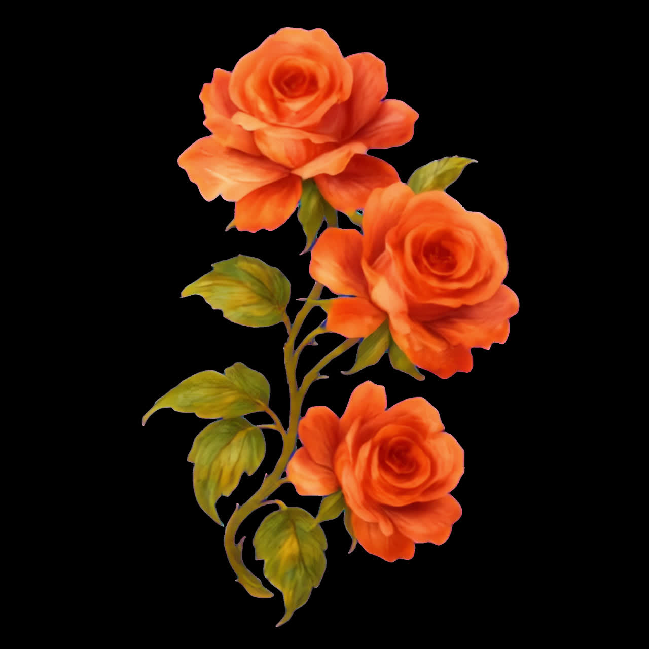 Elegant orange roses animation isolated asset, transparent 4K video, alpha channel, ProRes 4444