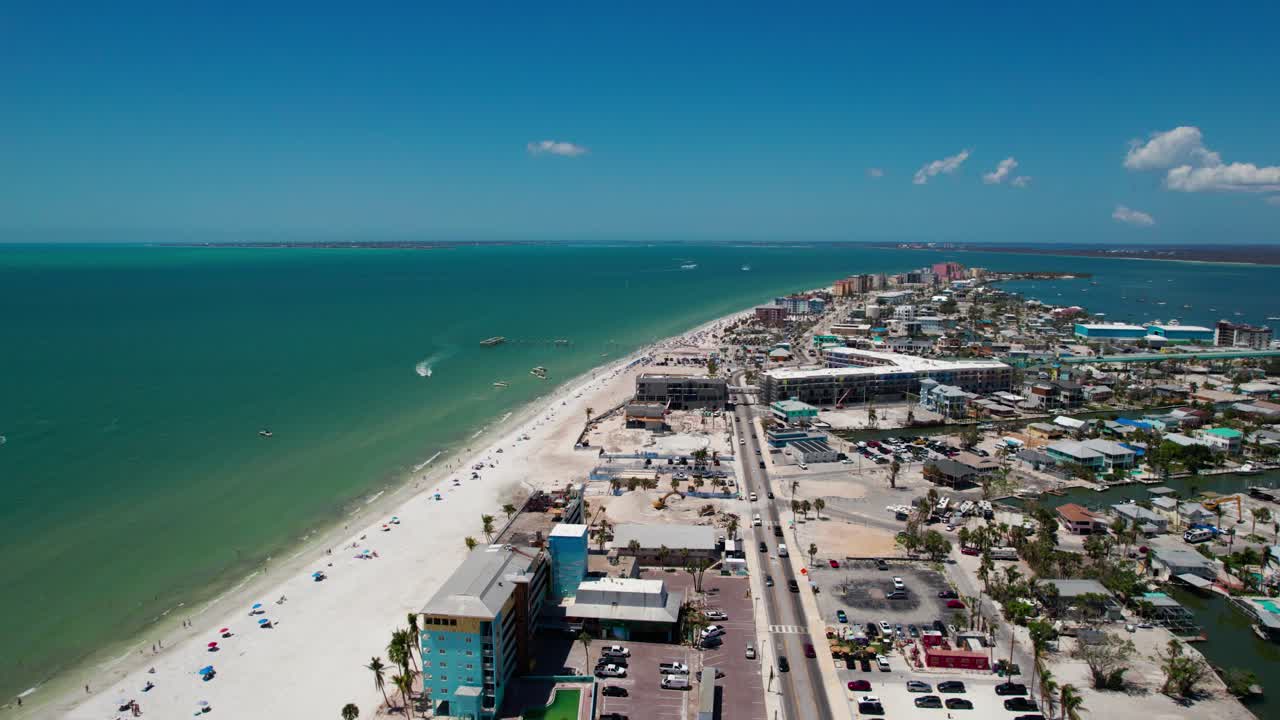 Aerial view of Fort Myers Beach on a sunny day on the Gulf of Mexico