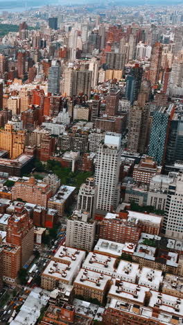 tremendous cityscape of amazing new york on sunny daytime. huge central park and river at backdrop. vertical video