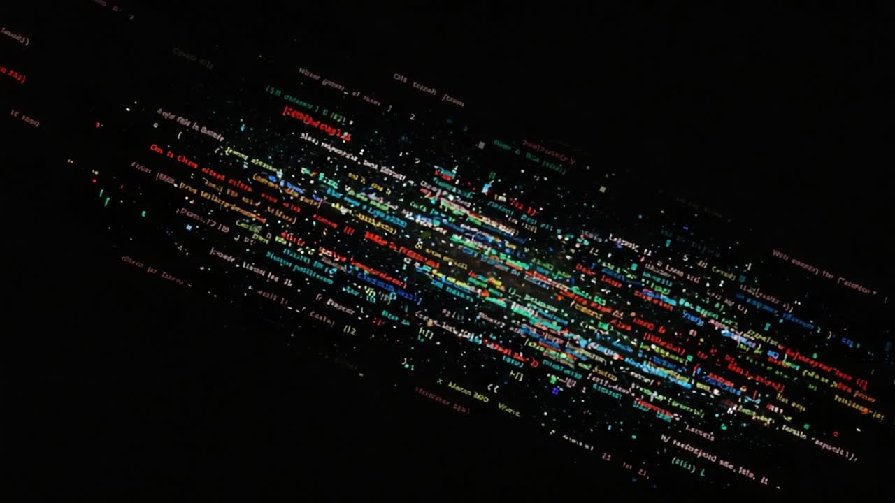 Dynamic Display of Colorful Text Overlaid on a Dark Background, Showcasing an Artistic Interpretation of Data Visualization Techniques