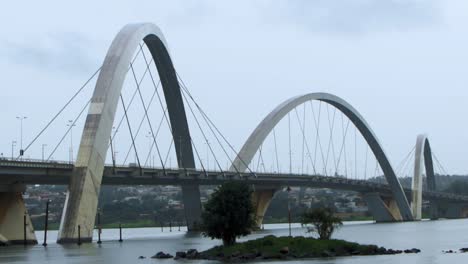 jk juscelino kubitschek bridge in brasilia - close view - cloudy day in brasilia - tilt shot