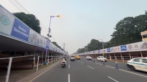 red road ready for durga puja carnival in kolkata, india.