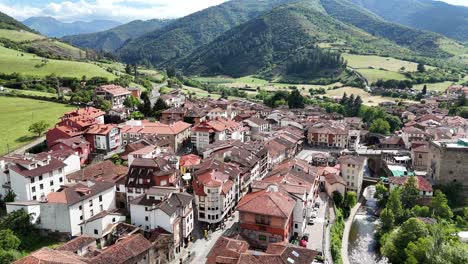 panoramic aerial view of potes, a charming town in the cantabrian mountains