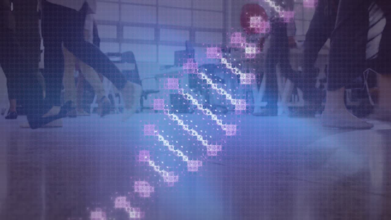 animación de la cadena de adn sobre la gente de negocios caminando