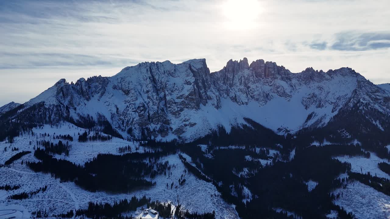 Dolomites landscape in winter season (drone footage)