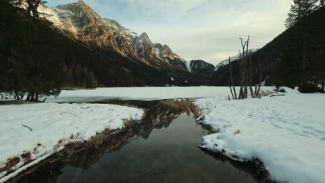 frozen mountain lake in winter