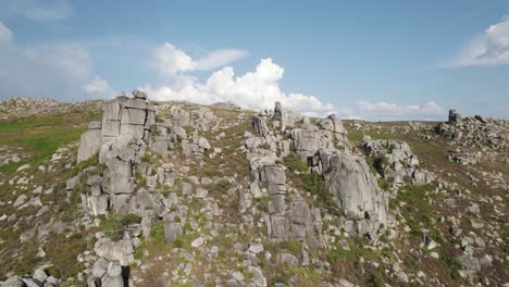 drone rotating around rock bound formation north of portugal peneda geres national