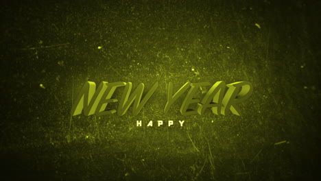 dark monochrome happy new year text on yellow gradient