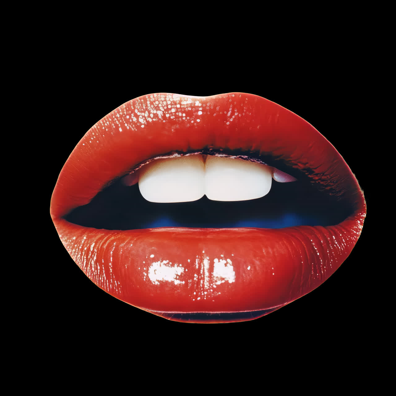 Glossy red lips animation isolated asset, transparent 4K video, alpha channel, ProRes 4444