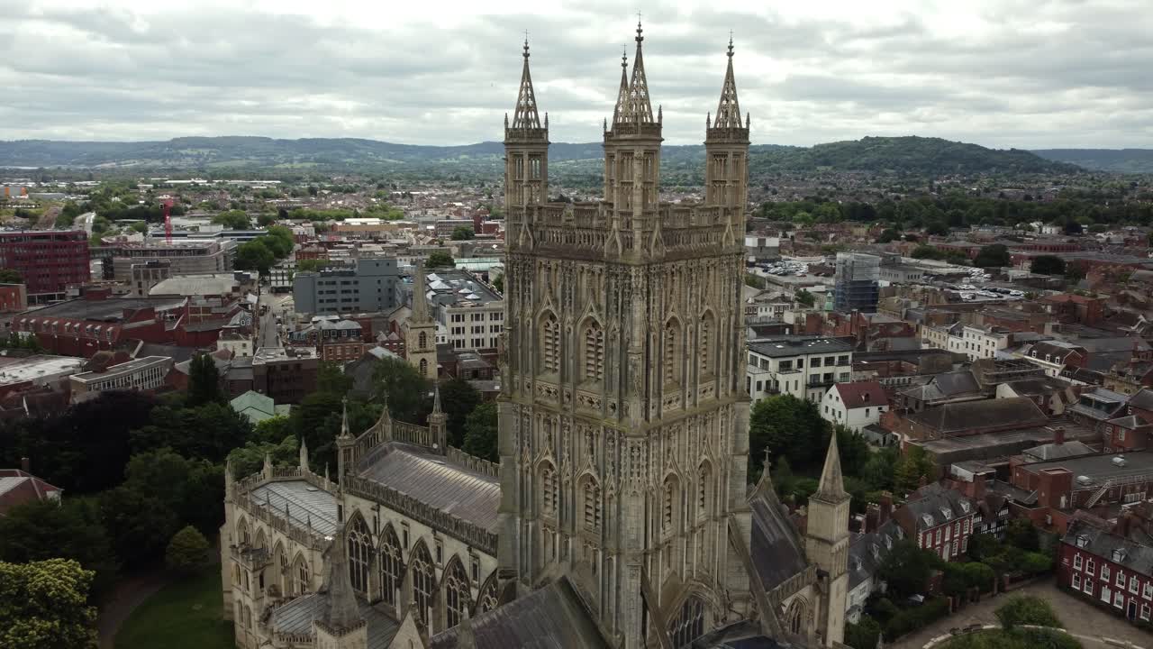Aerial View of Gloucester Cathedral and Cityscape