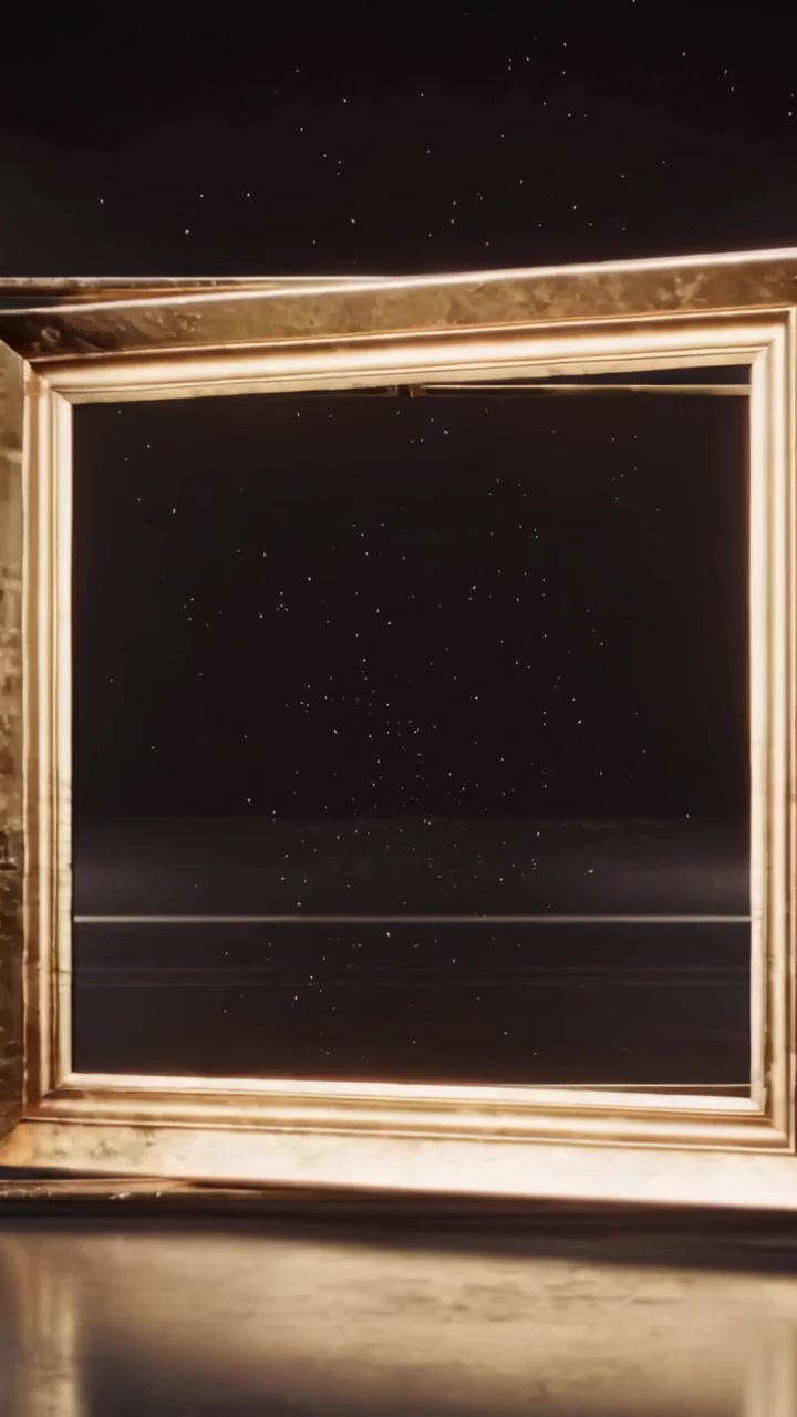 Vertical video: Sliding gold bars causing frame halves aligning, locking, forming square on stage