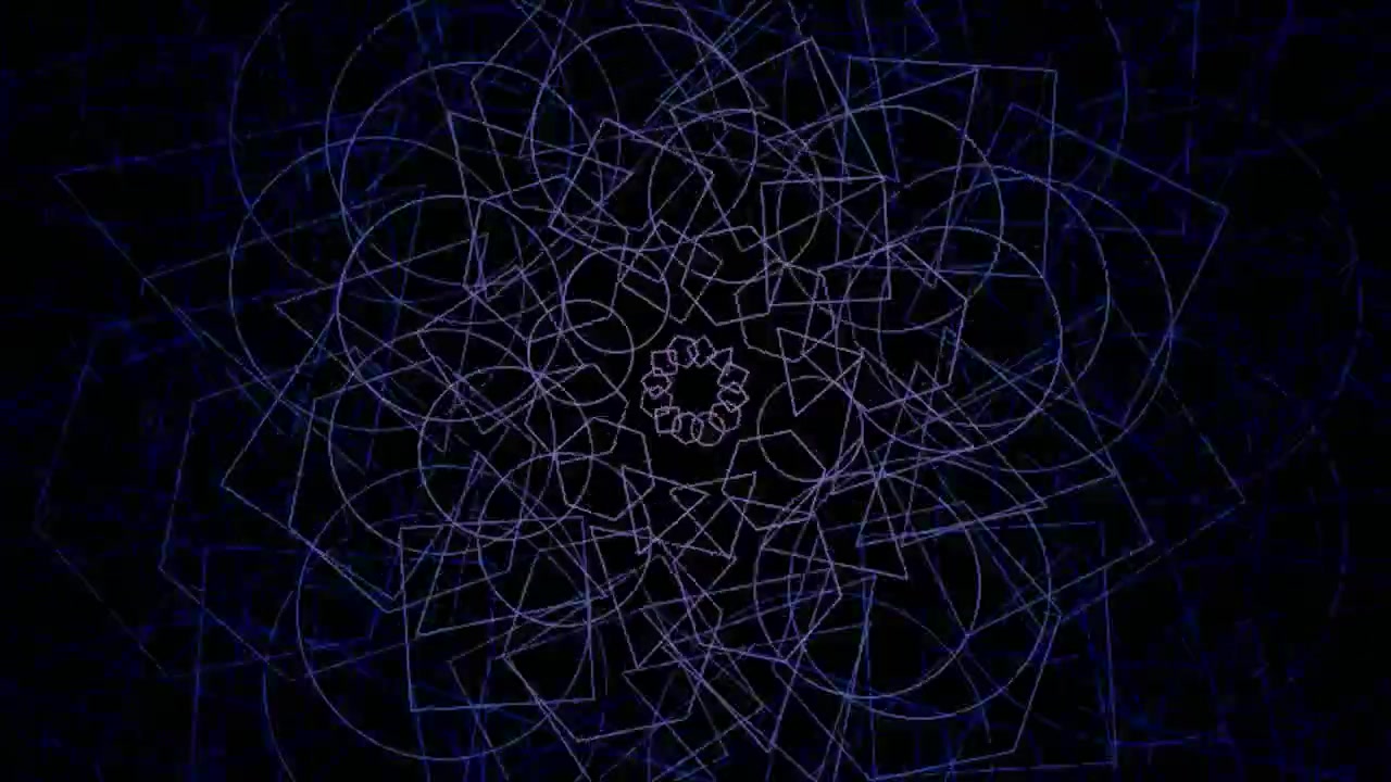 Animazione di mandala geometrico astratto con linee blu e viola rotanti