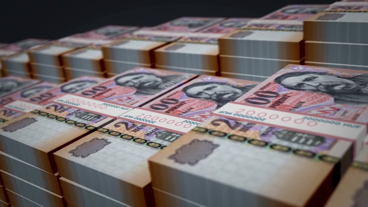 Hungarian Forint money banknote pack growth up loop