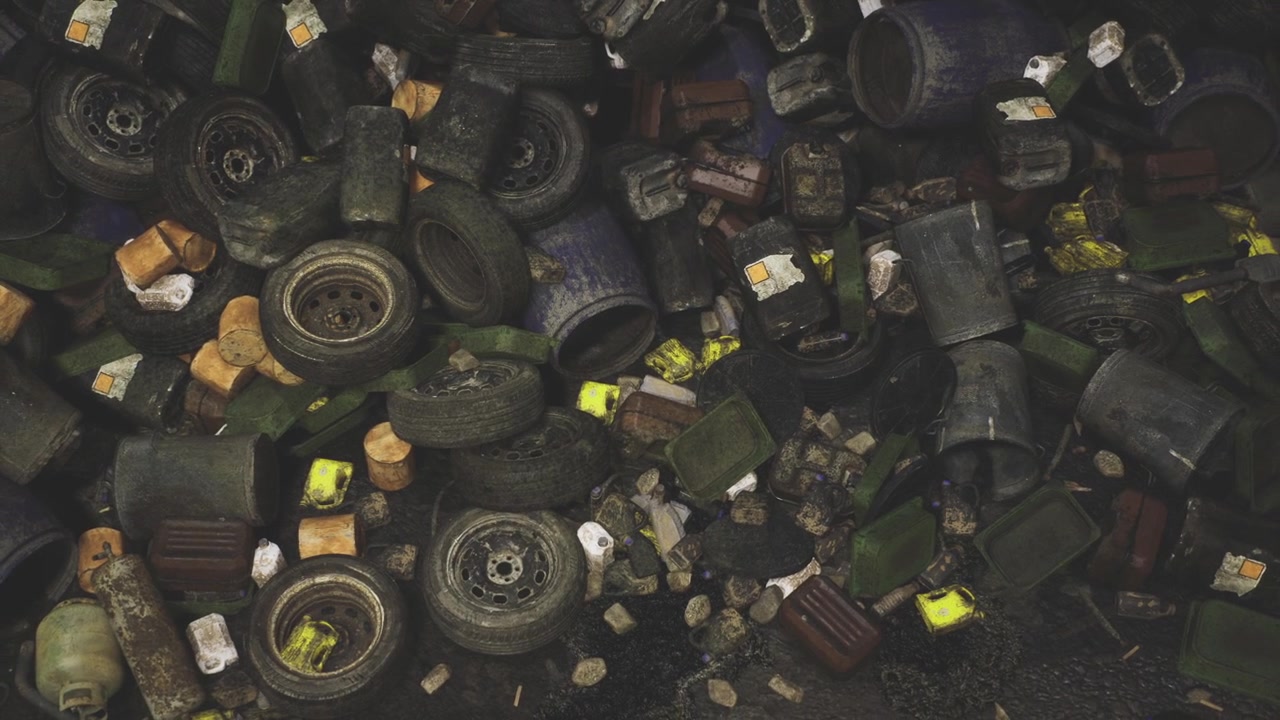 Tires stacked in yard signify potential for sustainable reuse and recycling