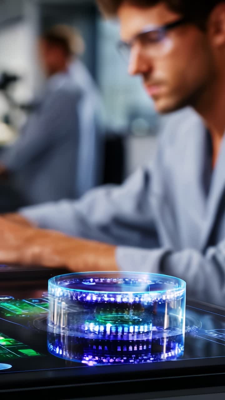 Innovative Scientist Working with Advanced Technology and Biochemical Samples in a Modern Laboratory Environment, Focusing on Cutting-Edge Research and Development