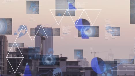 Animation-of-data-processing-and-shapes-over-cityscape