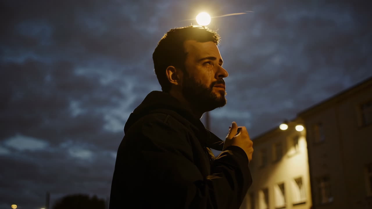 Depressed Man in the City at Night