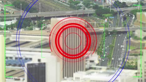 Animation-of-scope-scanning-with-markers-over-cityscape