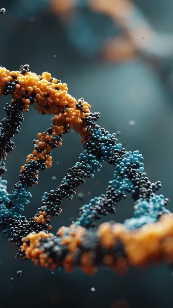 Esplorando l'intricata bellezza del DNA: una straordinaria rappresentazione visiva di strutture genetiche con colori vivaci e composizione molecolare dettagliata