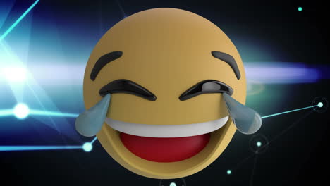 animación digital de múltiples emojis de caras cambiantes contra una red de conexiones sobre un fondo azul