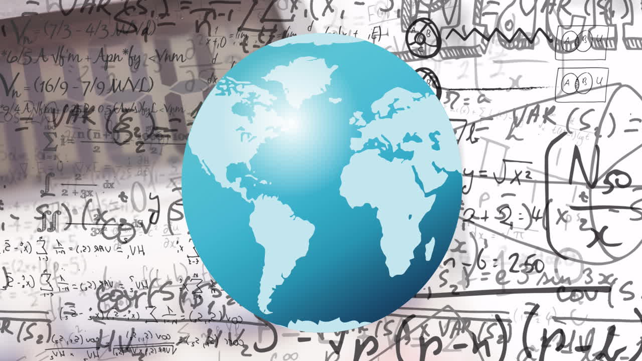 animación del globo sobre ecuaciones matemáticas en el cuaderno escolar