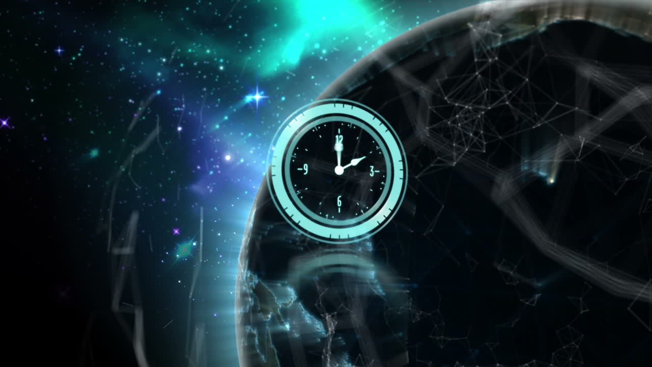 animación de un reloj que se mueve sobre el globo