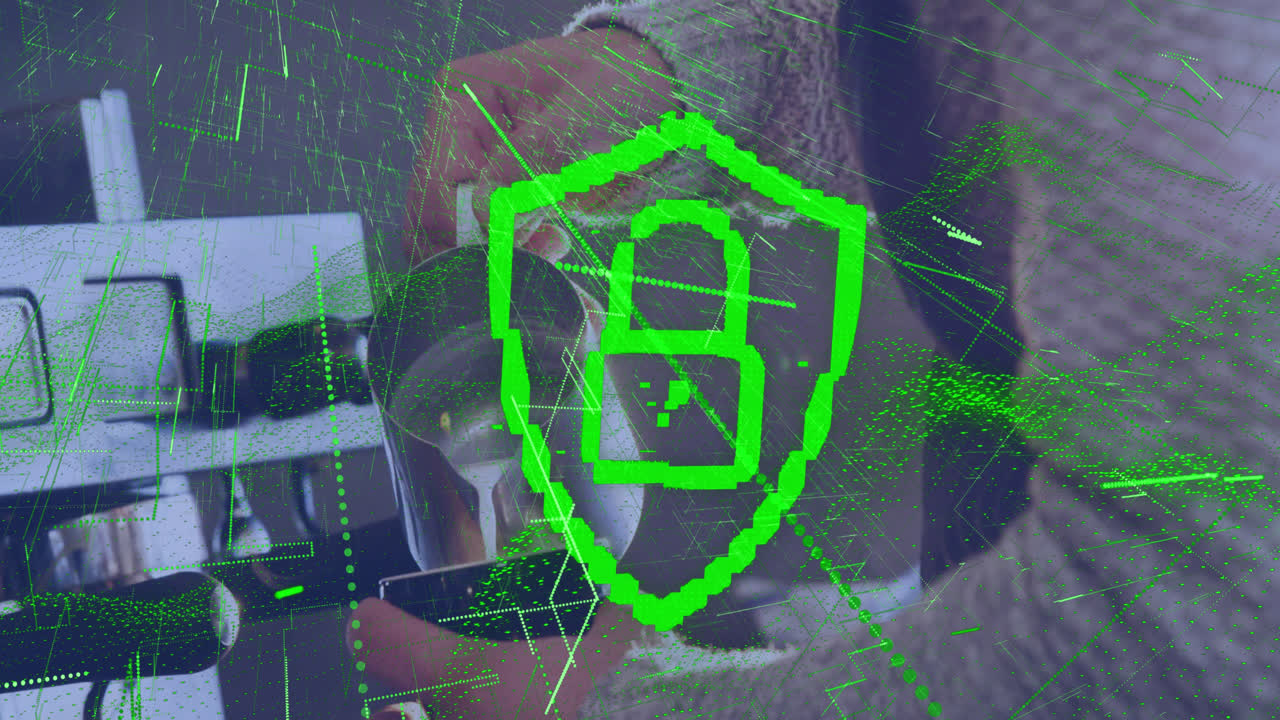 animación de la interfaz digital sobre el barista está haciendo café