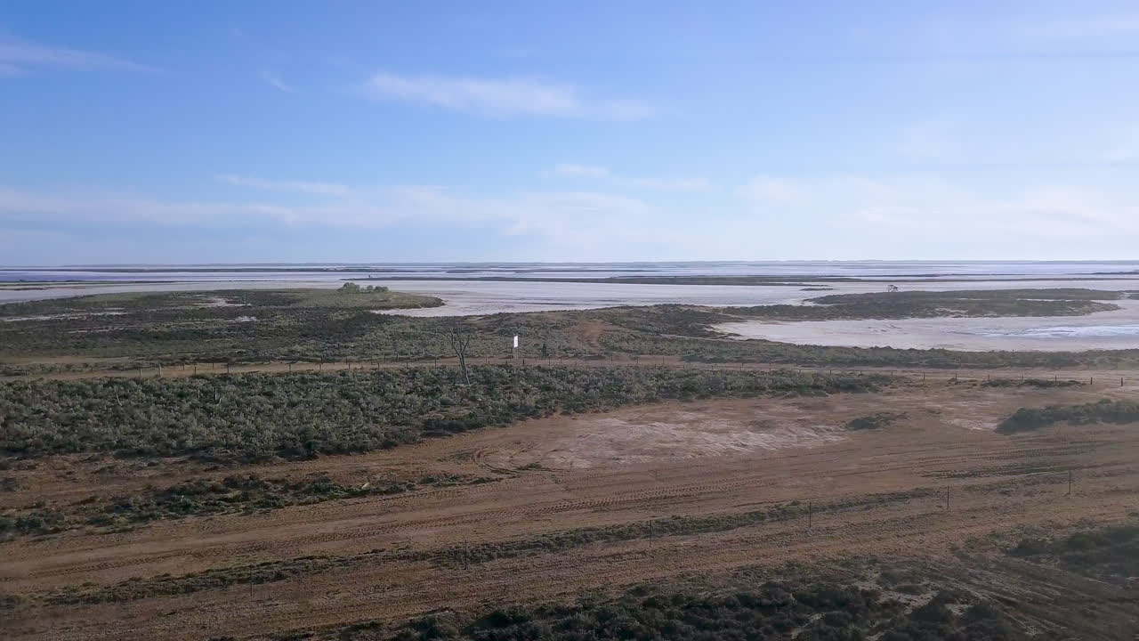 Aerial view approaching Lake Tyrrell shoreline, outback Australia