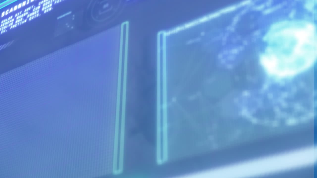 파란색 배경에 대한 데이터 처리 인터페이스의 애니메이션