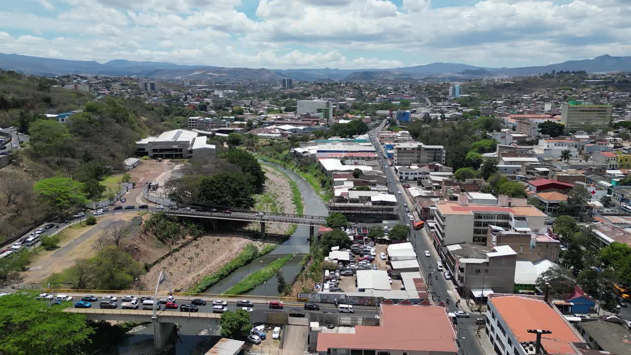 Aerial view of urban area of ​​Tegucigalpa crossed by river, Honduras