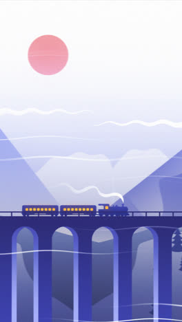 una animación de un fondo de tren cruzando un hermoso paisaje