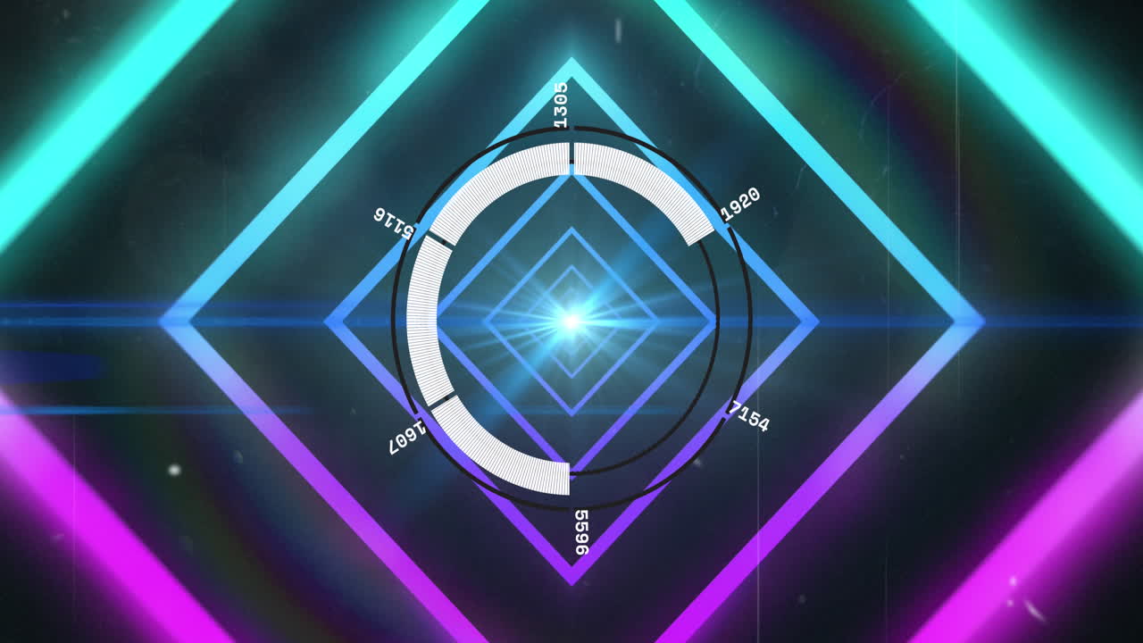 스 스캔 및 네온 패턴을 통해 데이터 처리의 애니메이션