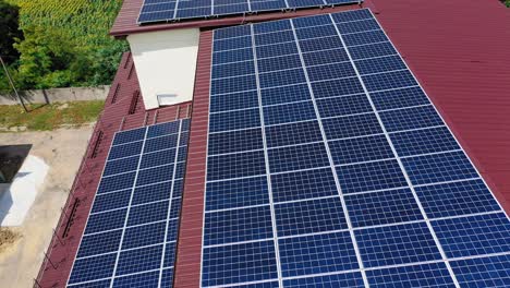 aerial view. top view on blue solar pannels. green energy.