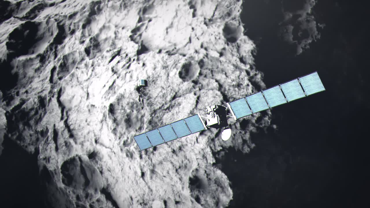 로제타 우주선이 접근하고 필레 착륙선이 분리되면서 혜성 67p의 클로즈업 샷