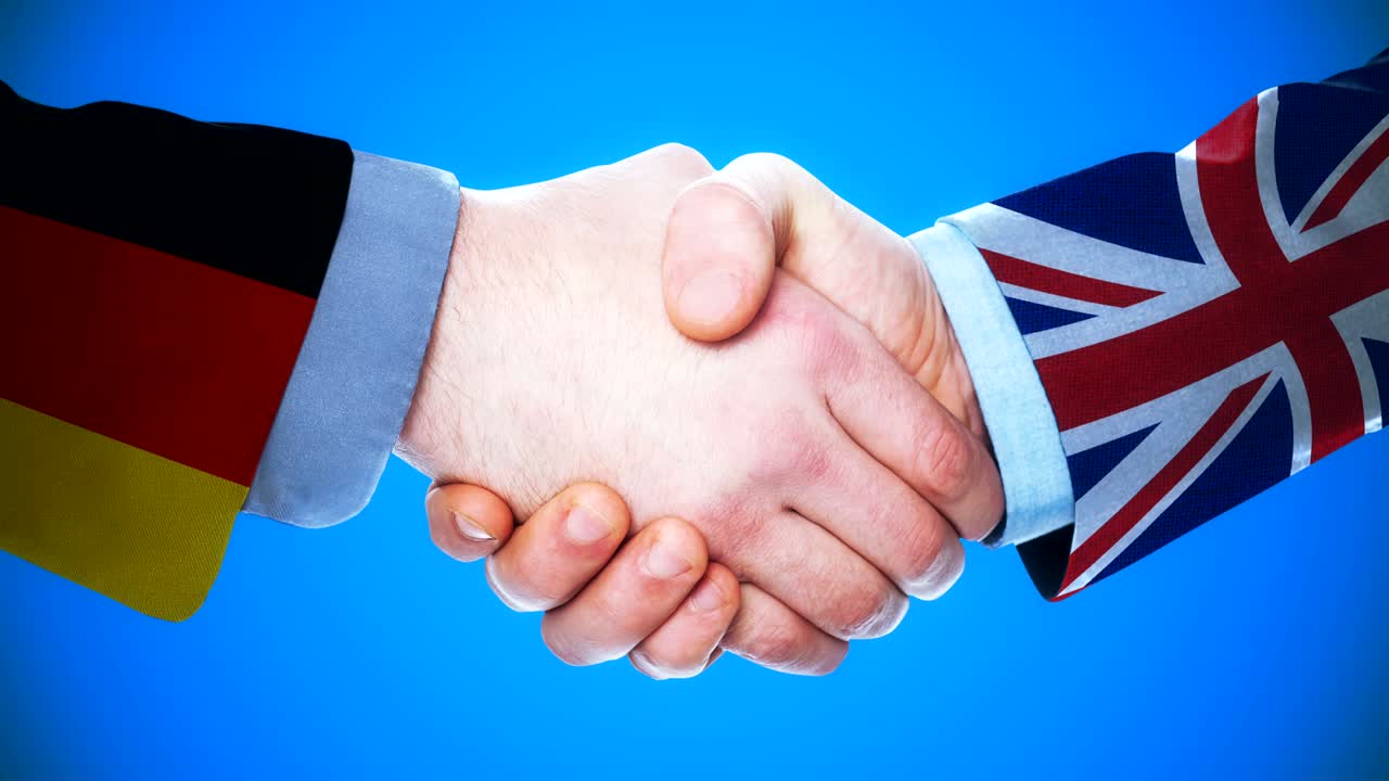 Germany - United Kingdom / Handshake concept animation about countries and politics / With matte channel